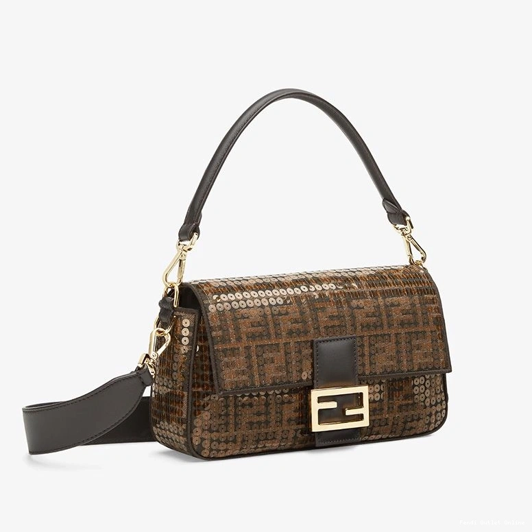 Cheap Medium In with Bag Baguette Motif Sequins Fabric Fendi FF Brown 0813